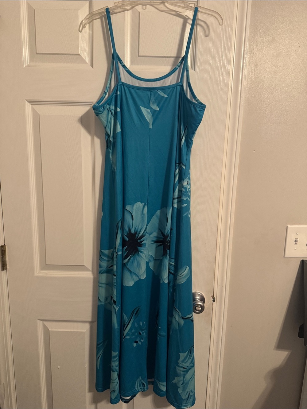 Teal Floral Maxi Slip Dress with Thin Straps - Picture 3 of 3